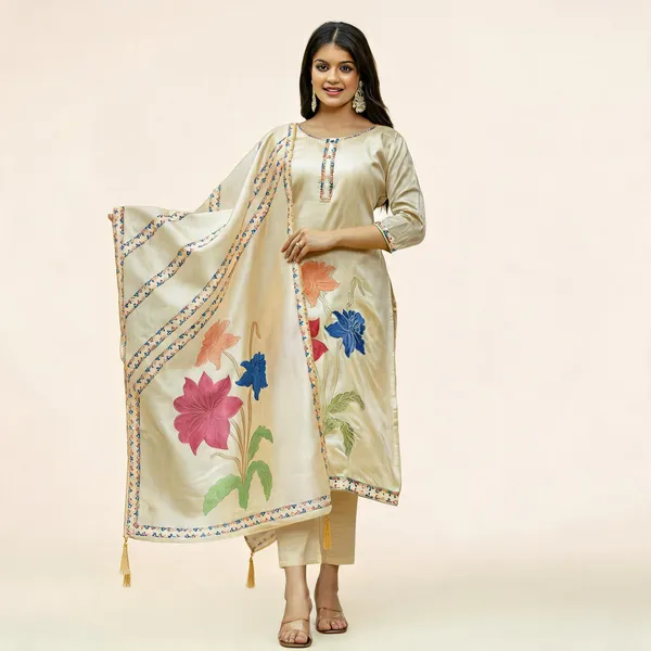Beige_Viscose_Assam_Silk_Straight_Embroidered_Kurta_Set_For_Women