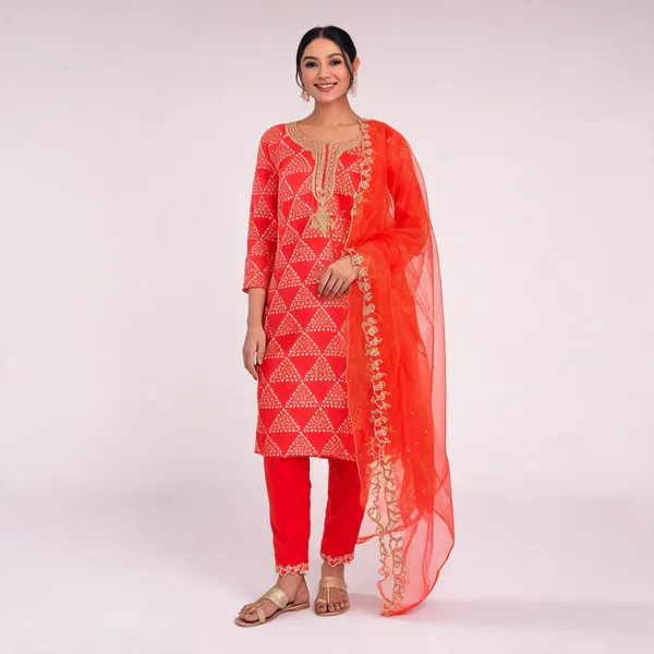 Orange_French_Crepe_Embroidered_Kurta_Set_For_Women