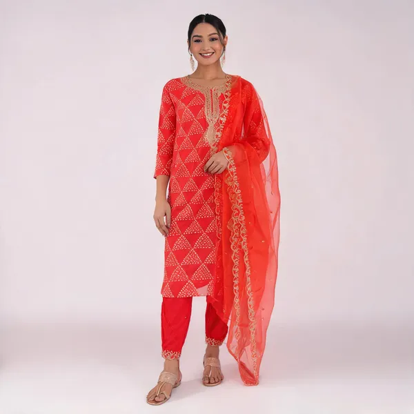 Orange_French_Crepe_Embroidered_Kurta_Set_For_Women