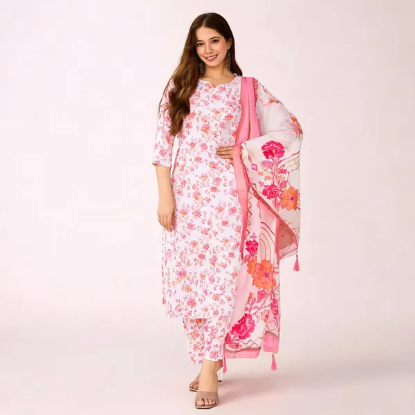 Pink_Silk_Blend_Floral_Printed_Straight_Kurta_Set_For_Women