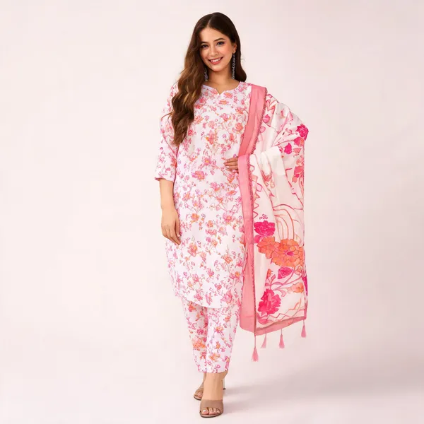 Pink_Silk_Blend_Floral_Printed_Straight_Kurta_Set_For_Women