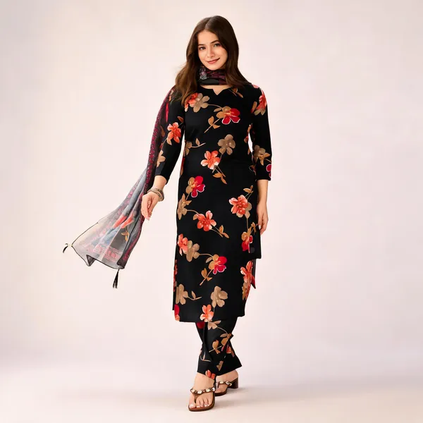 Black_Silk_Blend_Straight_Floral_Printed_Kurta_Set_For_Women