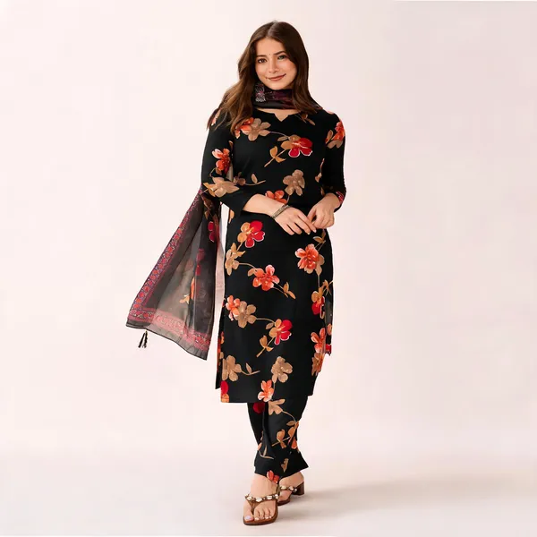 Black_Silk_Blend_Straight_Floral_Printed_Kurta_Set_For_Women