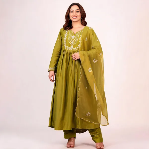 Yellow_Chanderi_Silk_Embroidered_Flared_Kurta_Set_For_Women