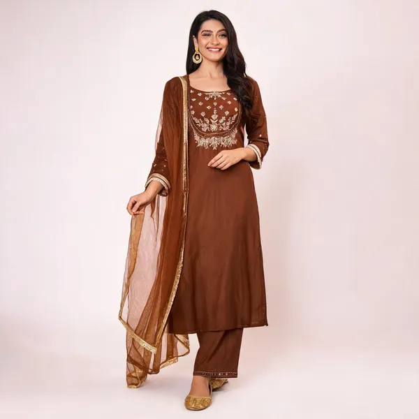 Brown_Art_Silk_Straight_Embroidered_Kurta_Set_For_Women