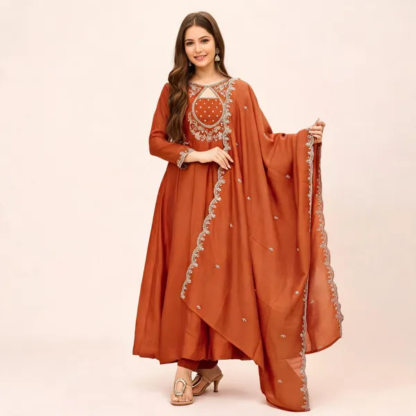 Orange_Art_Silk_Anarkali_Embroidered_Kurta_Set_For_Women