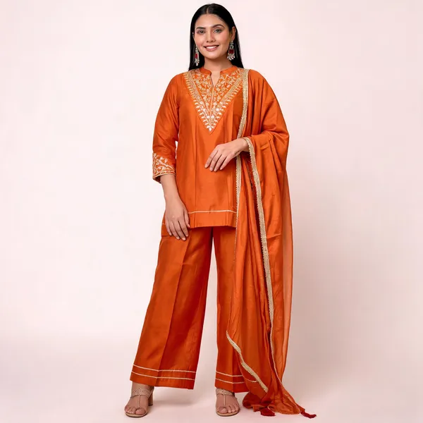 Orange_Art_Silk_Embroidered_Kurta_Palazzo_Set_For_Women