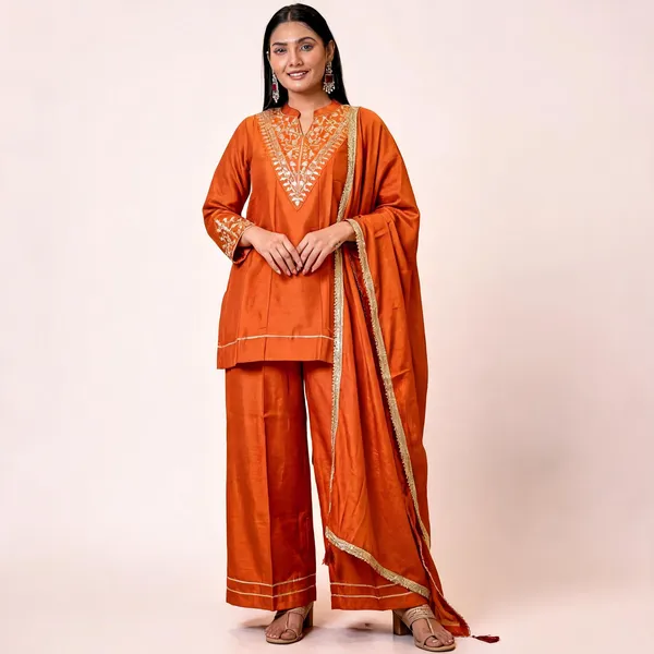 Orange_Art_Silk_Embroidered_Kurta_Palazzo_Set_For_Women