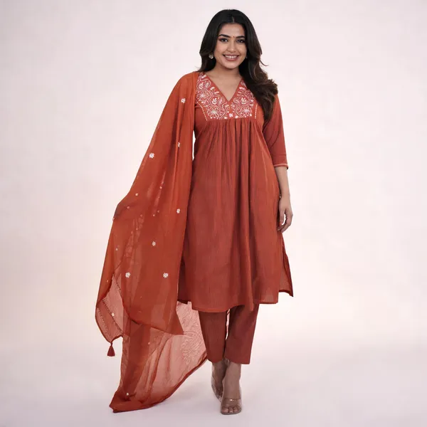 Orange_Cotton_Straight_Embroidered_Kurta_Set_For_Women