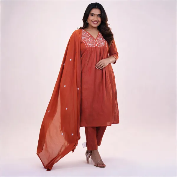 Orange_Cotton_Straight_Embroidered_Kurta_Set_For_Women