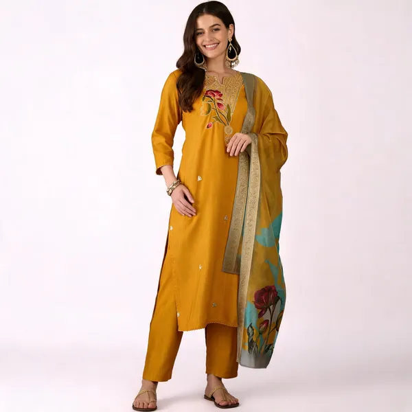 Yellow_Rayon_Embroidered_Kurta_Pant_Dupatta_Set_For_Women