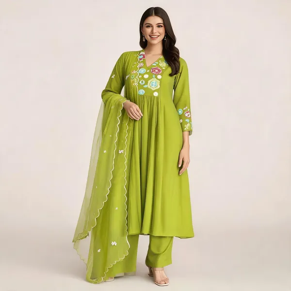 Green_Cotton_Anarkali_Embroidered_Kurta_Set_For_Women