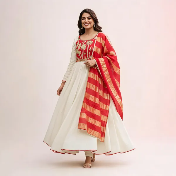 Red_Cotton_Straight_Embroidered_Yoke_Tassel_Kurta_Set_For_Women