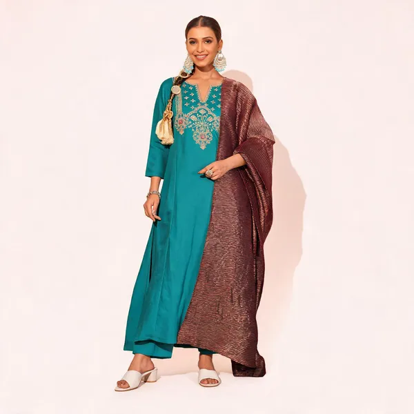 Light_Blue_Silk_Blend_Embroidered_Kurta_Pant_Dupatta_Set_For_Women