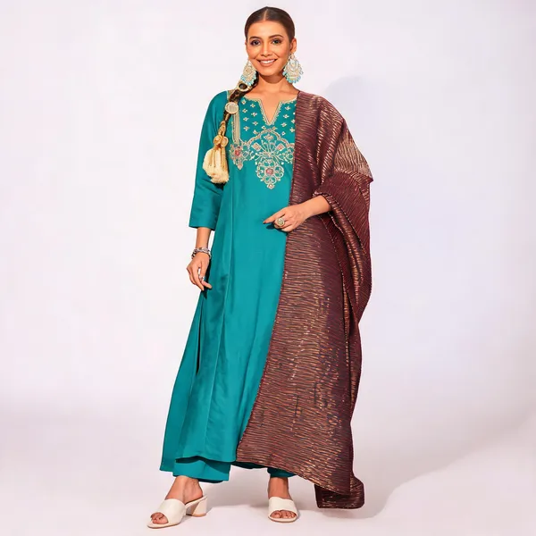 Light_Blue_Silk_Blend_Embroidered_Kurta_Pant_Dupatta_Set_For_Women