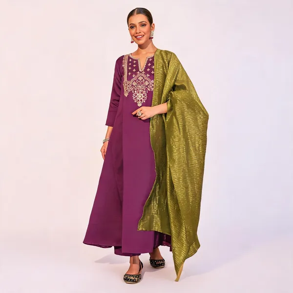 Purple_Silk_Blend_Straight_Embroidered_Kurta_Set_For_Women