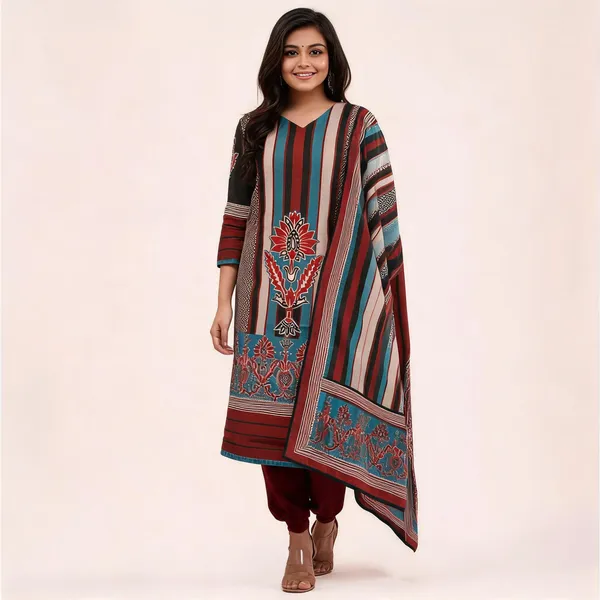 Multicolor_Rayon_Printed_Straight_Kurta_Pant_Dupatta_Set_For_Women