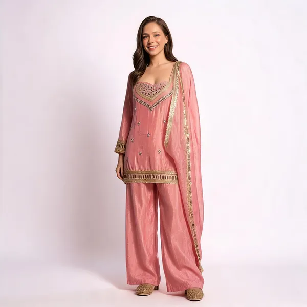 Pink_Silk_Blend_Mirror_Work_Embroidered_Kurta_Set_For_Women