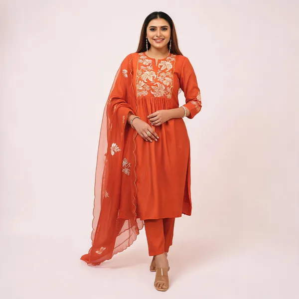 Orange_Chinon_Straight_Embroidered_Kurta_Set_For_Women