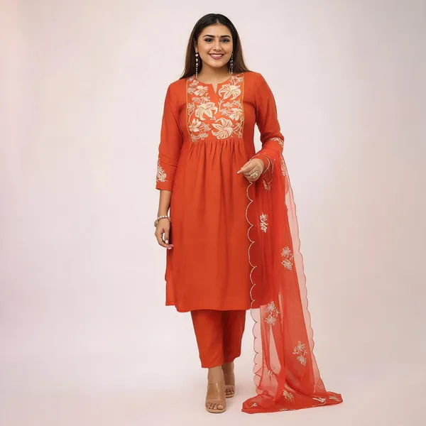 Orange_Chinon_Straight_Embroidered_Kurta_Set_For_Women