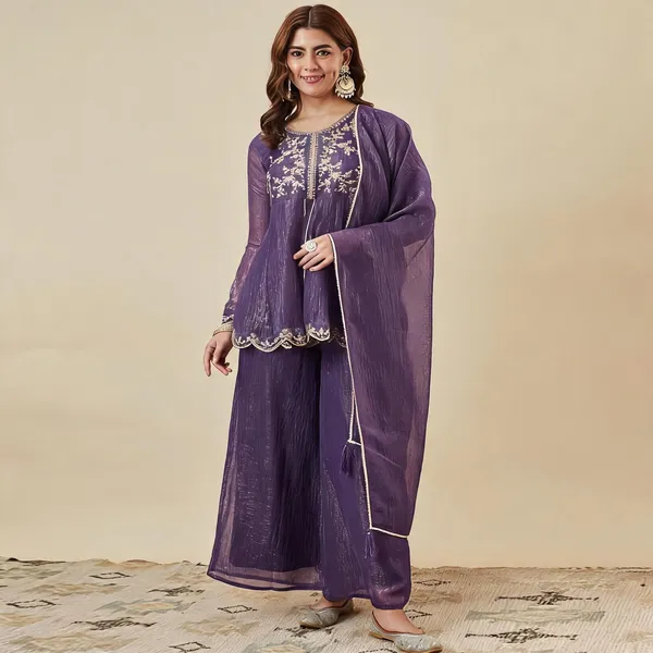 Purple_Silk_Blend_Straight_Embroidered_Kurta_Set_For_Women