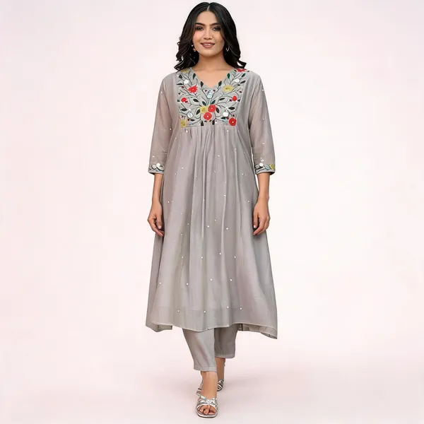 Grey_Viscose_Rayon_Floral_Embroidered_A-Line_Kurta_Set_For_Women