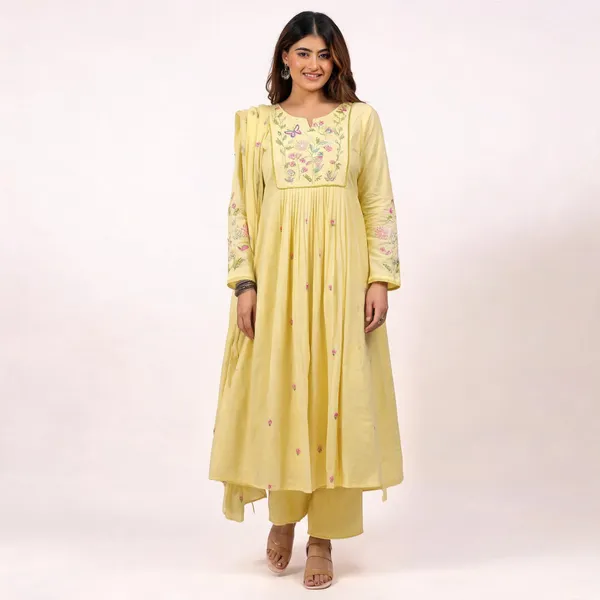 Gold_Cotton_Printed_Anarkali_Kurta_With_Bottom_&_Dupatta_For_Women