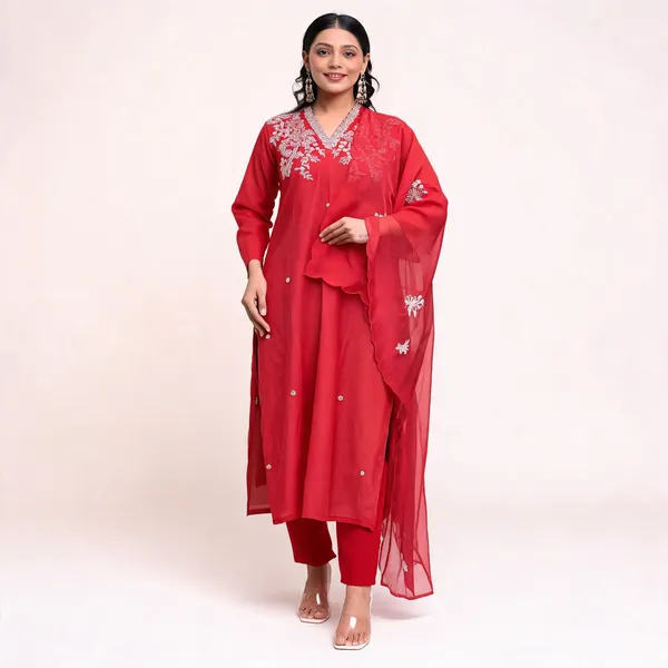 Red_Chanderi_Embroidered_Straight_Kurta_Set_For_Women
