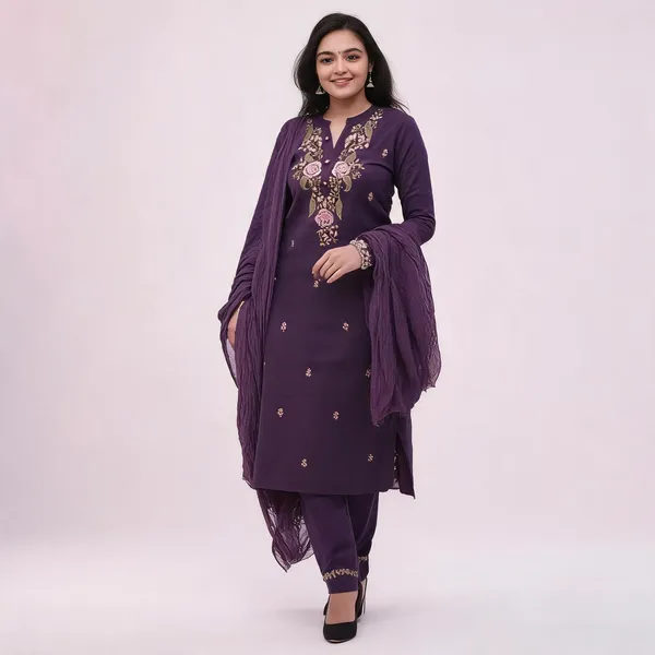 Purple_Cotton_Slim_Fit_Embroidered_Kurta_Set_For_Women