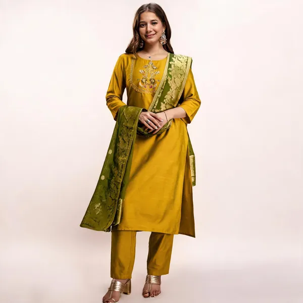 Yellow_Silk_Blend_Straight_Embroidered_Kurta_Set_For_Women