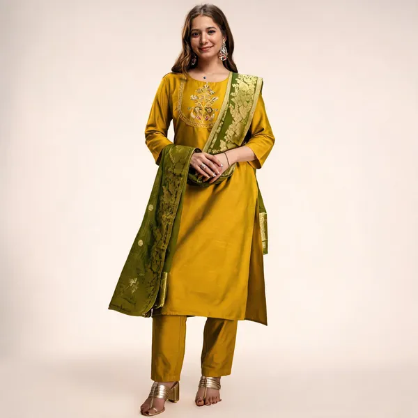 Yellow_Silk_Blend_Straight_Embroidered_Kurta_Set_For_Women