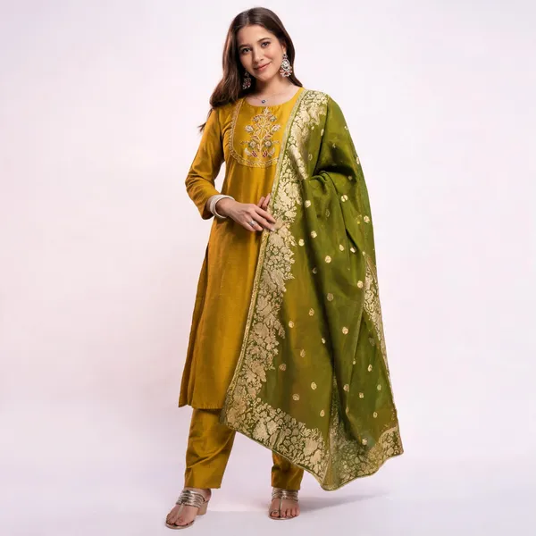 Green_Silk_Blend_Straight_Kurta_Set_For_Women