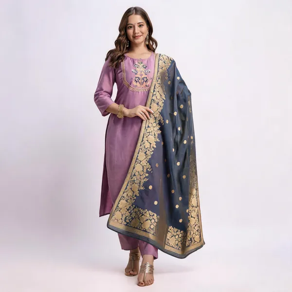 Pink_Silk_Blend_Kurta_Set_For_Women