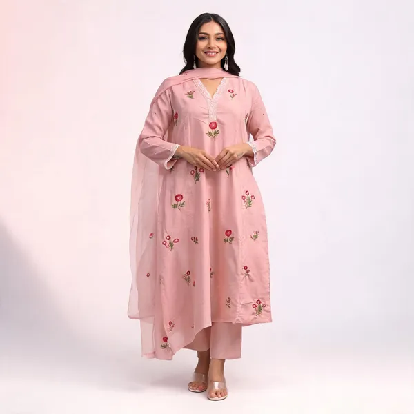 Pink_Chanderi_Floral_Embroidered_Kurta_Set_For_Women
