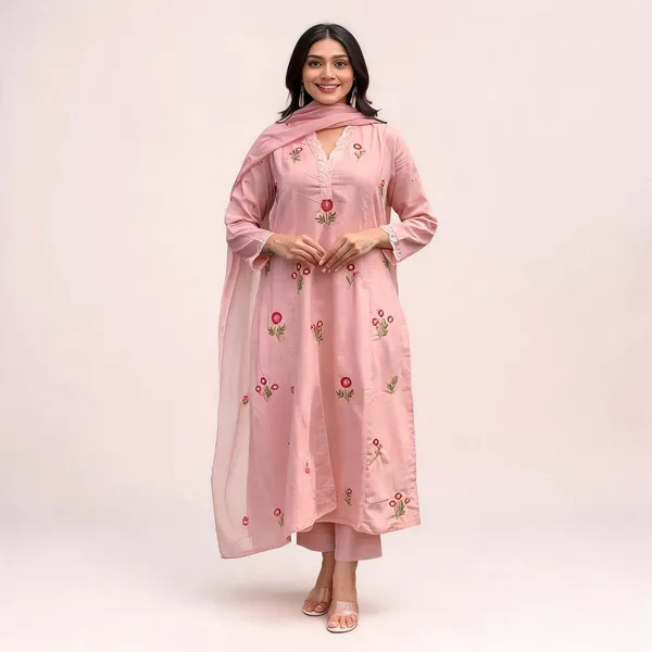 Pink_Chanderi_Floral_Embroidered_Kurta_Set_For_Women