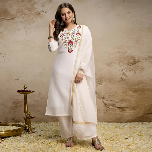 White_Cotton_Embroidered_Straight_Kurta_Set_For_Women