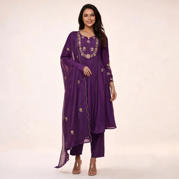 Purple_Chanderi_Silk_Embroidered_Yoke_Kurta_Pant_Dupatta_Set_For_Women