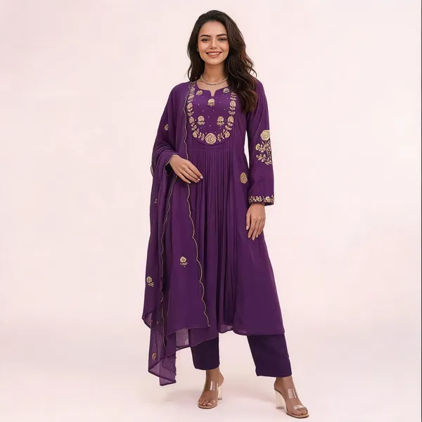 Purple_Chanderi_Silk_Embroidered_Yoke_Kurta_Pant_Dupatta_Set_For_Women