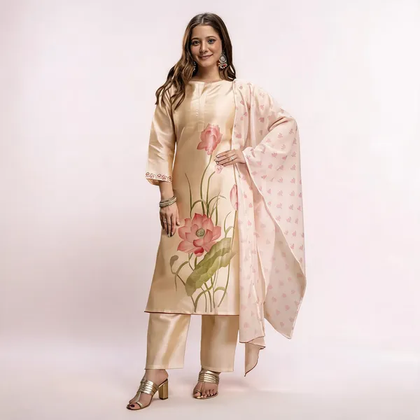 Beige_Silk_Blend_Straight_Floral_Print_Kurta_Set_For_Women