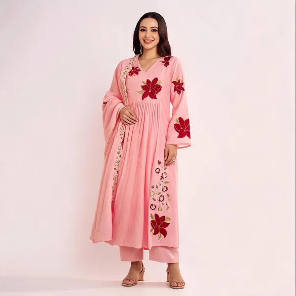Pink_Cotton_Butti_Flared_Anarkali_Embroidered_Kurta_Set_For_Women
