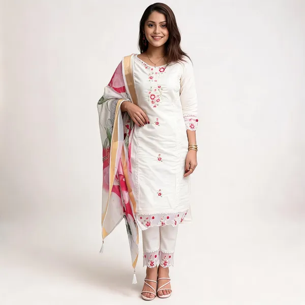 White_Chanderi_Straight_Embroidered_Kurta_Set_For_Women