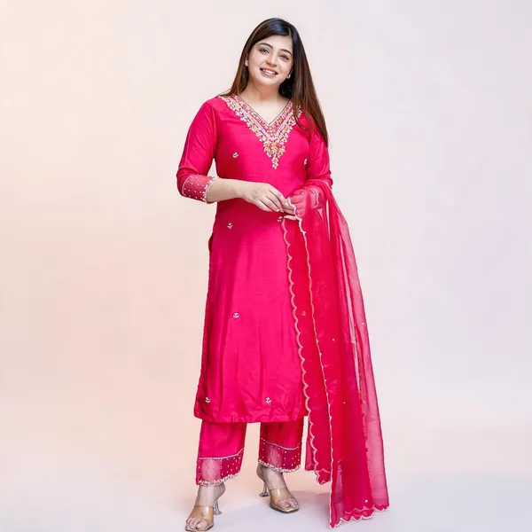 Pink_Viscose_Chanderi_Embroidered_Kurta_Set_For_Women