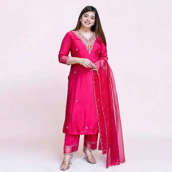Pink_Viscose_Chanderi_Embroidered_Kurta_Set_For_Women