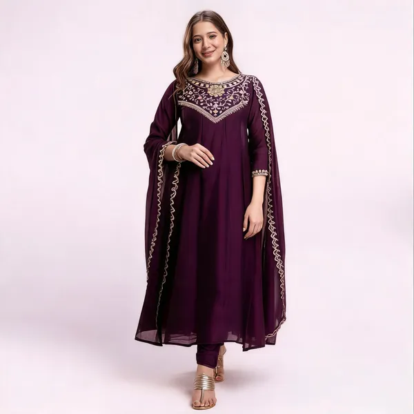 Purple_Vichitra_Silk_Embroidered_Anarkali_Kurta_Set_For_Women