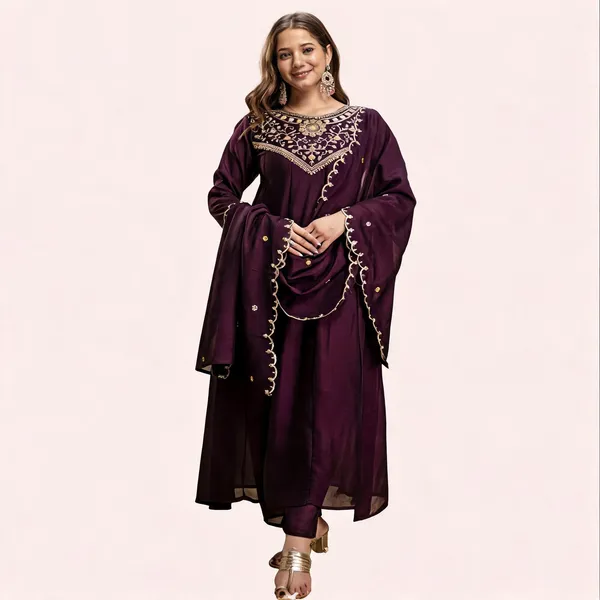 Purple_Vichitra_Silk_Embroidered_Anarkali_Kurta_Set_For_Women
