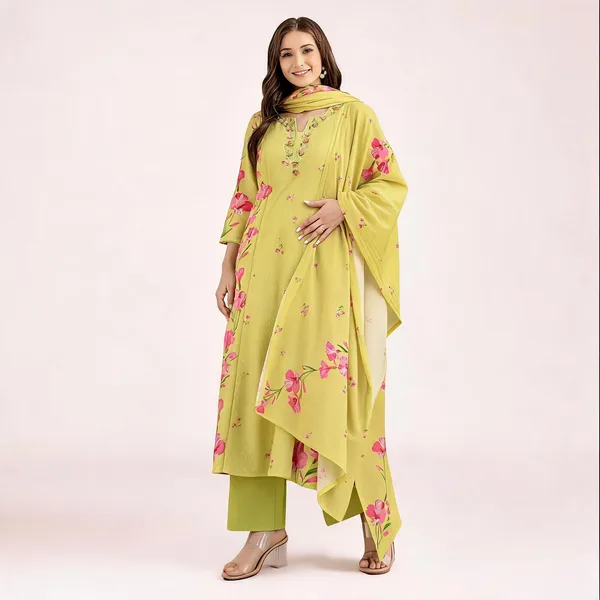 Yellow_Cotton_Embroidered_Kurta_With_Pant_&_Dupatta_For_Women