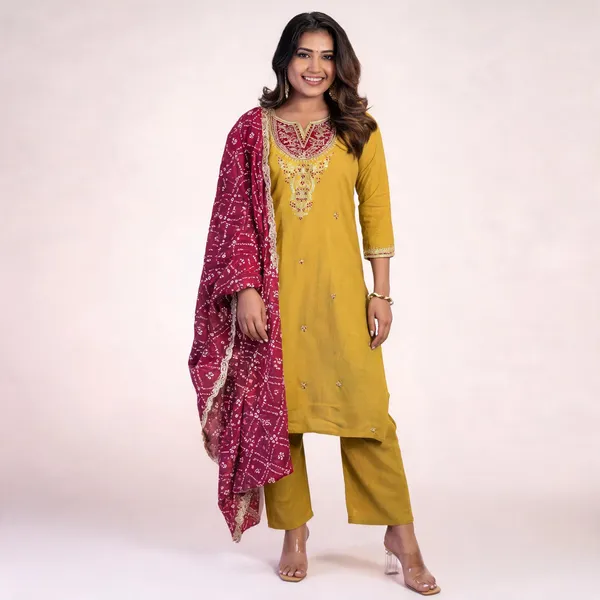 Yellow_Viscose_Rayon_Embroidered_Straight_Kurta_Pant_Set_For_Women