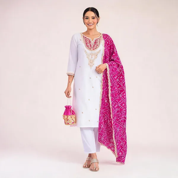 White_Cotton_Embroidered_Kurta_Set_For_Women
