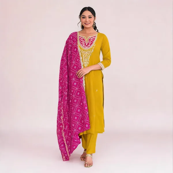 Yellow_Chanderi_Cotton_Embroidered_Kurta_Set_For_Women