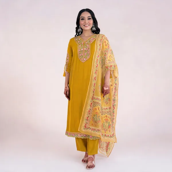 Gold_Cotton_Printed_Straight_Kurta_Set_For_Women